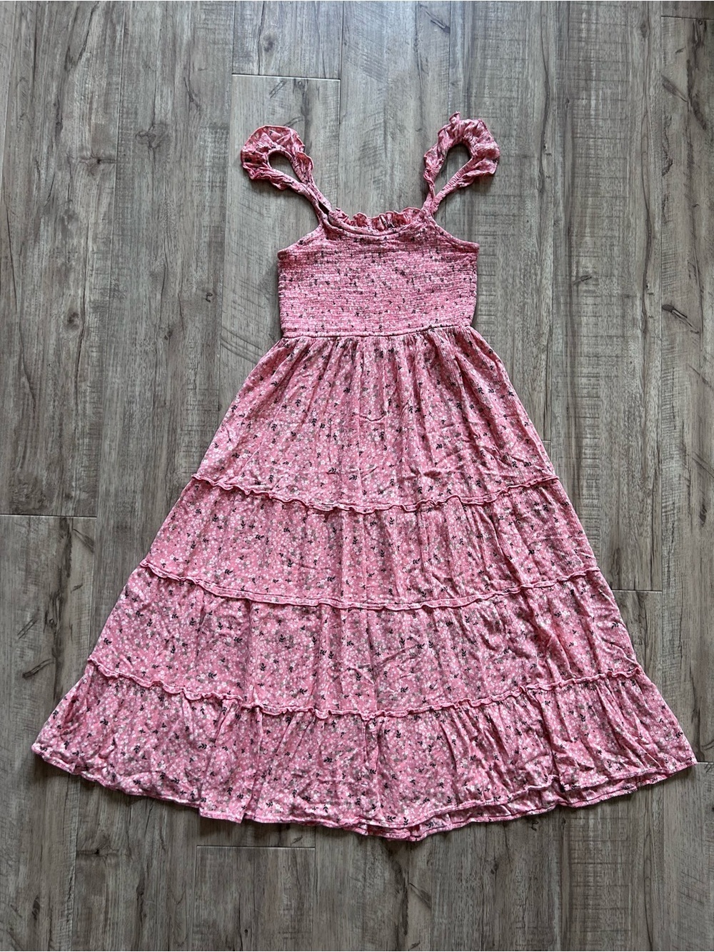 Papa Vancouver small shop Pink Floral Tiered Sundress smocked top Ruffle Straps